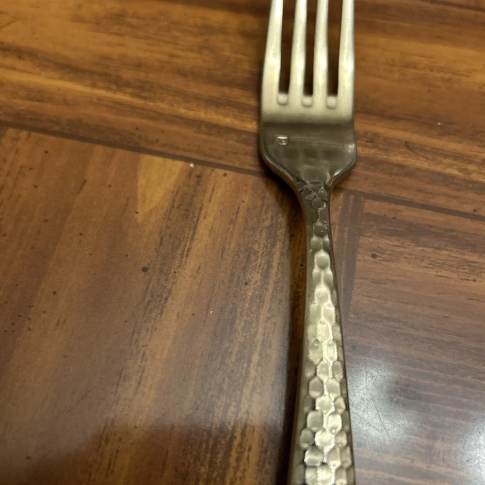 Fortessa Lucca Faceted Brushed‎ Gold Dinner Fork Honeycomb Hammered Stainless